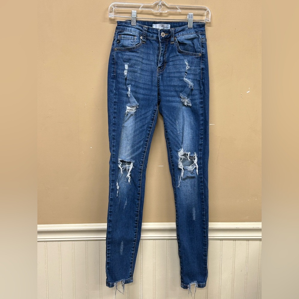 Kancan Skinny Jeans Women’s Size 5/26 Blue Distressed Chewed Hems KC5055D - Picture 1 of 8